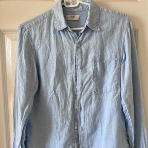 Uniqlo Men’s 100% Linen Button Down Shirt Blue Size Xs Extra Small